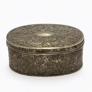 Ornate Silver Oval Trinket Box